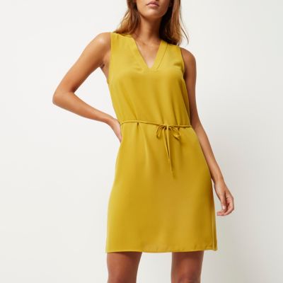 Yellow lace-up swing dress